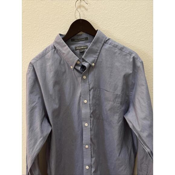 Eddie Bauer Men's Wrinkle Free Relaxed Fit Blue Button Up Dress Shirt Large - Picture 5 of 6